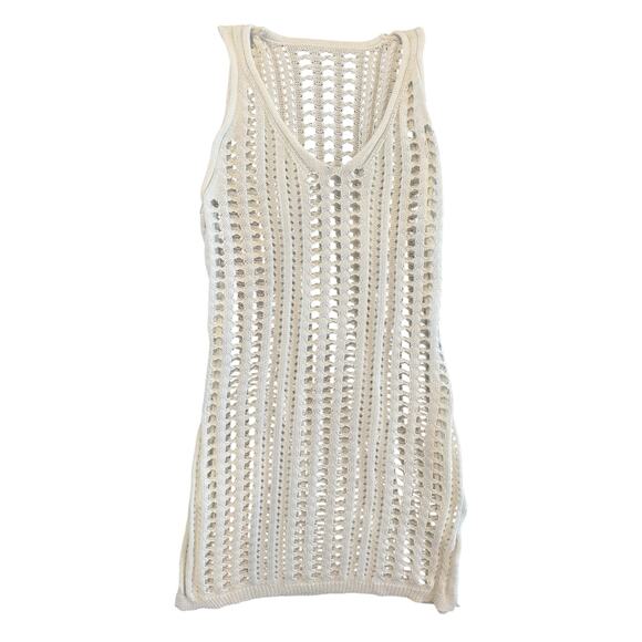 Women’s Cream Crochet Knit Bathing Suit Cover Up Tank Dress Size Small Beachwear - Picture 2 of 8